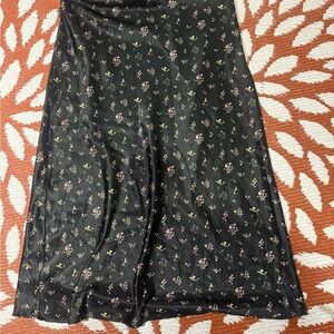 Guess Black Satin A-Line Midi Skirt with Pink & Green Floral Print